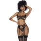 Black 3 Pc Set w/ Bra, Garter Belt and Thong