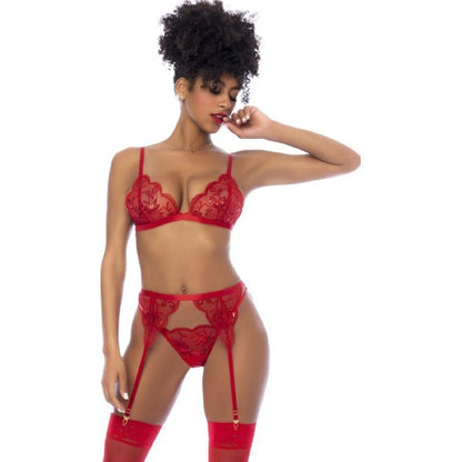 Red 3 Pc Set w/ Bralette, Garter Belt and Thong