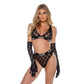Playboy Flocked Bunny 2 Pc Lingerie Set Black