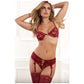3 Pc Strappy HipHugger Garter Panty, Wired Bra & Stocking