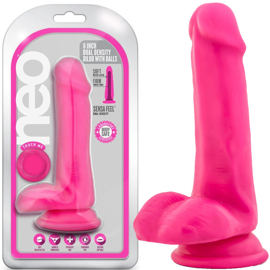 Blush Neo Dual Density Cock Balls 6" Dildo Realistic Dong Sex Toy Neon Pink