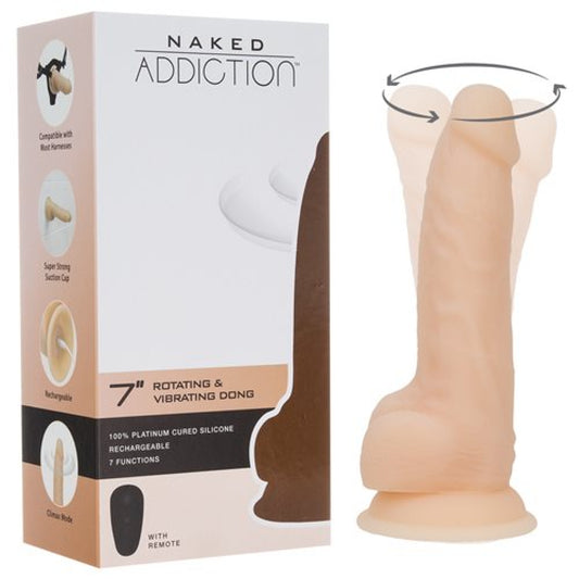 Naked Addiction 7" Rotating & Vibrating Dildo with Remote Control - fl...