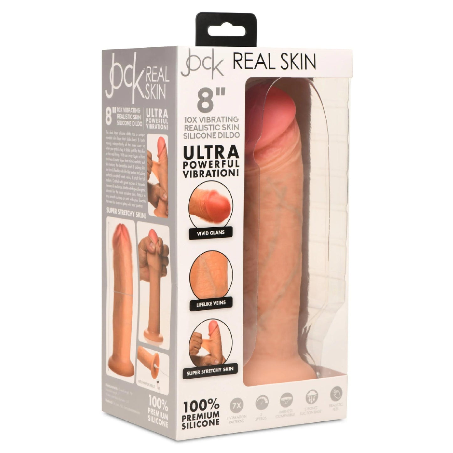 JOCK 8" Vibrating Realistic Skin Silicone Dildo
