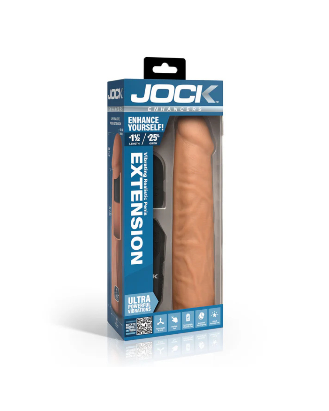 JOCK Enhancers 1.5" Vibrating Penis Extension w/ Remote - Medium