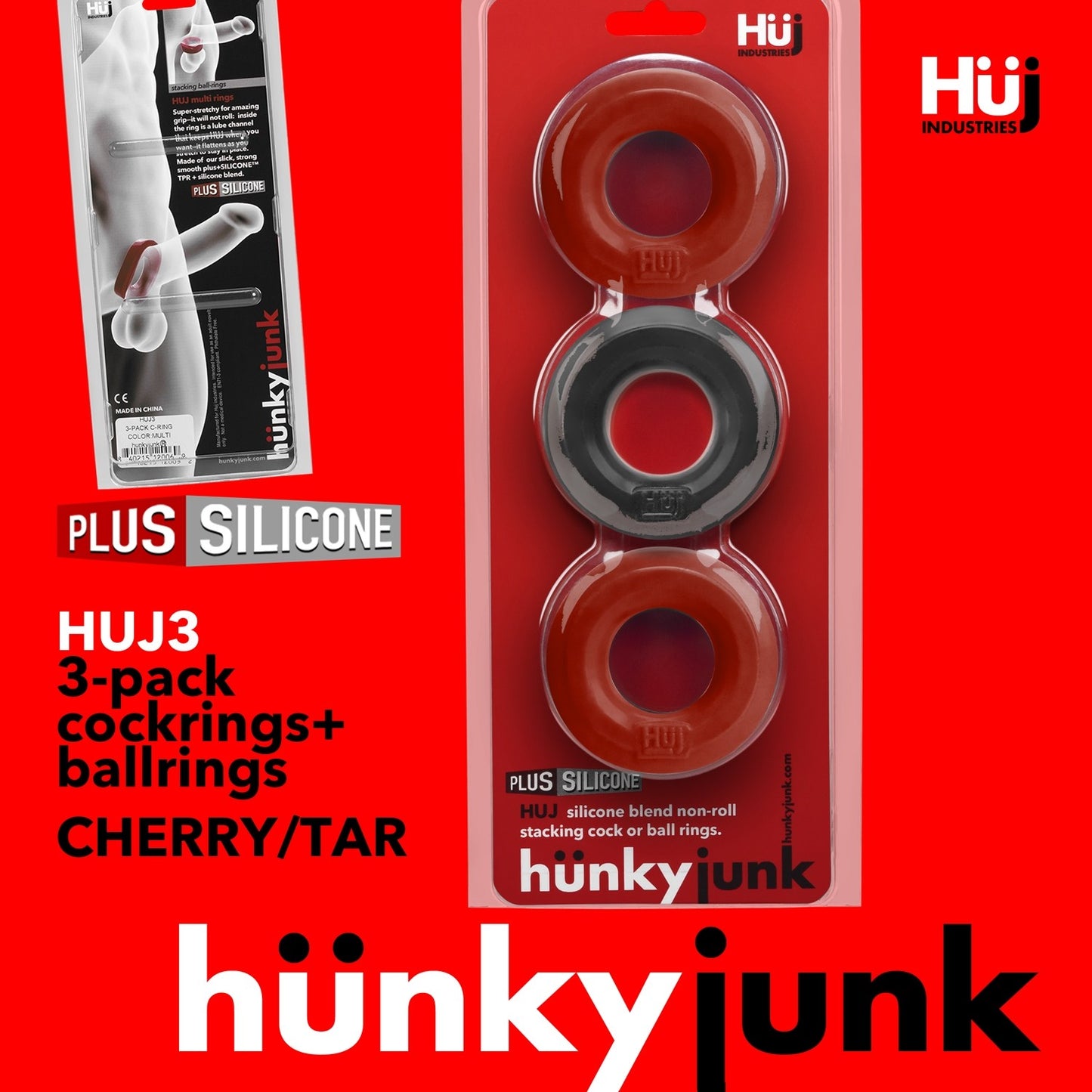 Hunky Junk 3x Cockings Penis Cock Ring HunkyJunk by OxBalls Red-Tar