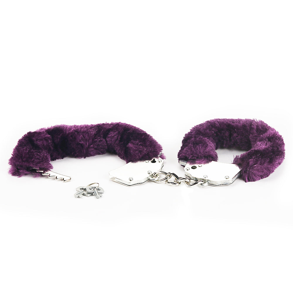 Lovetoy Fetish Fluffy Hand Cuffs BDSM Metal Restraints Bondage Handcuffs Purple