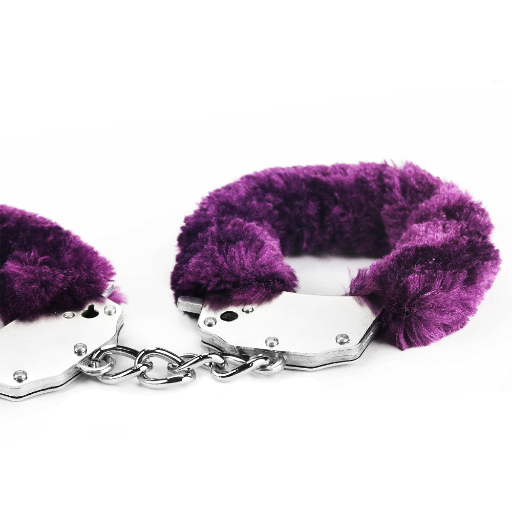 Lovetoy Fetish Fluffy Hand Cuffs BDSM Metal Restraints Bondage Handcuffs Purple