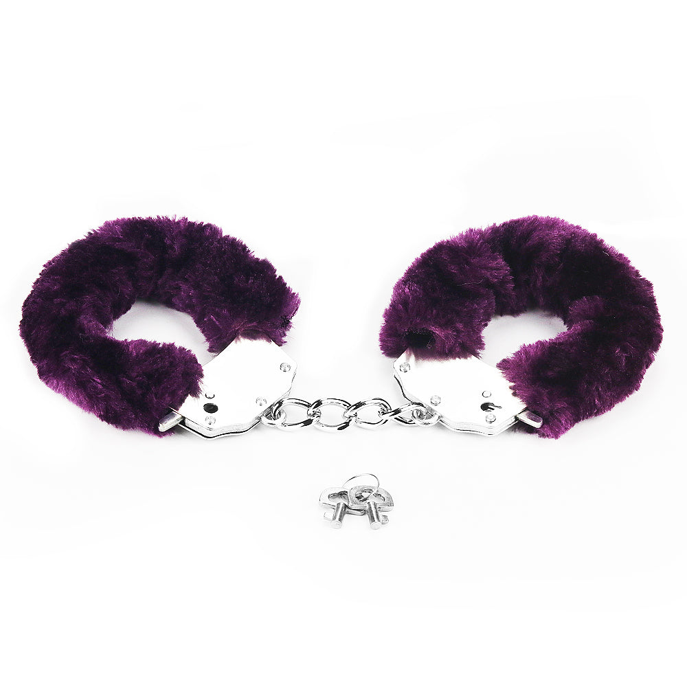 Lovetoy Fetish Fluffy Hand Cuffs BDSM Metal Restraints Bondage Handcuffs Purple