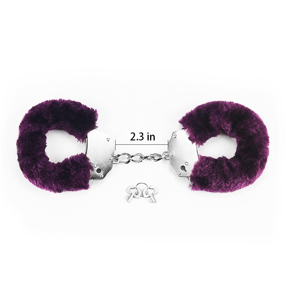 Lovetoy Fetish Fluffy Hand Cuffs BDSM Metal Restraints Bondage Handcuffs Purple