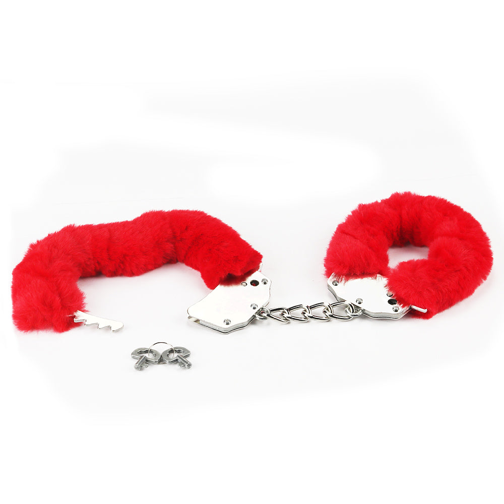 Lovetoy Fetish Fluffy Hand Cuffs BDSM Metal Restraints Bondage Handcuffs Red