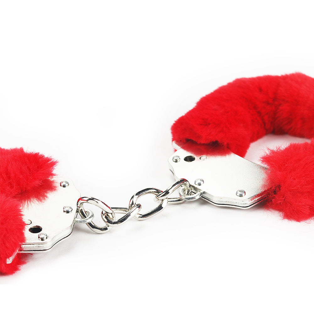 Lovetoy Fetish Fluffy Hand Cuffs BDSM Metal Restraints Bondage Handcuffs Red