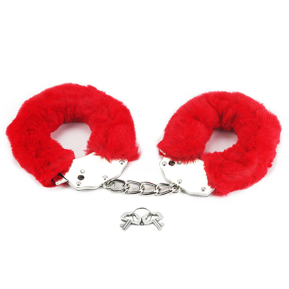 Lovetoy Fetish Fluffy Hand Cuffs BDSM Metal Restraints Bondage Handcuffs Red