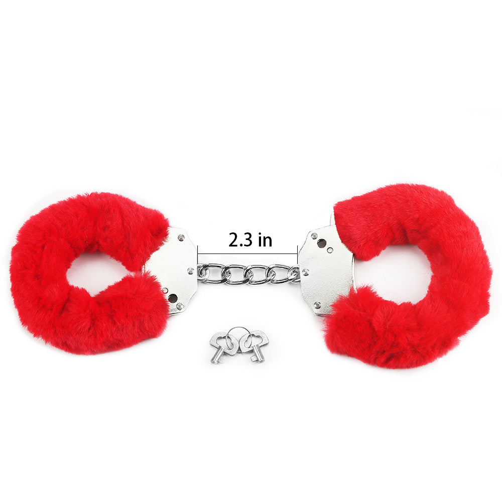 Lovetoy Fetish Fluffy Hand Cuffs BDSM Metal Restraints Bondage Handcuffs Red