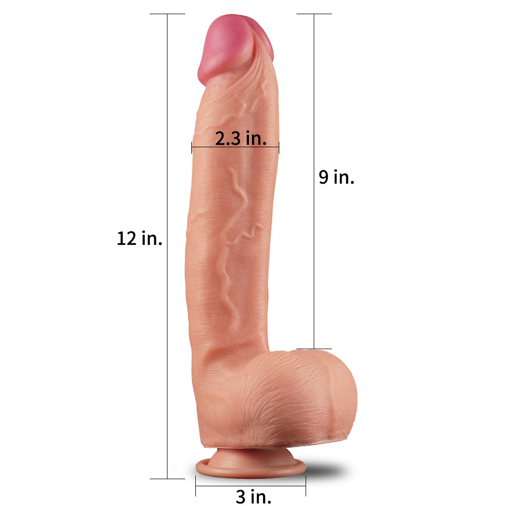 Lovetoy Nature Cock 12” King Size Dual-Layer Silicone Dildo Realistic Sex Toy