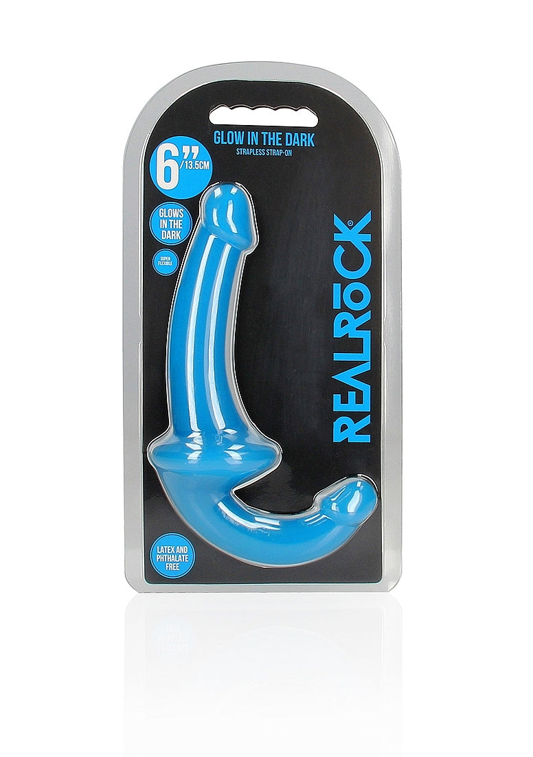 6" Inch Strapless Strap-On Glow in the Dark Neon - Blue