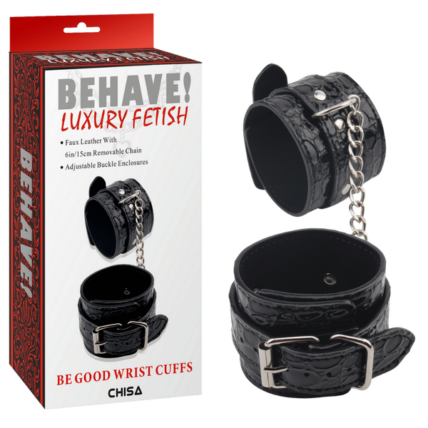 Chisa Be Good Wrist Cuffs Faux Leather Black Handcuffs