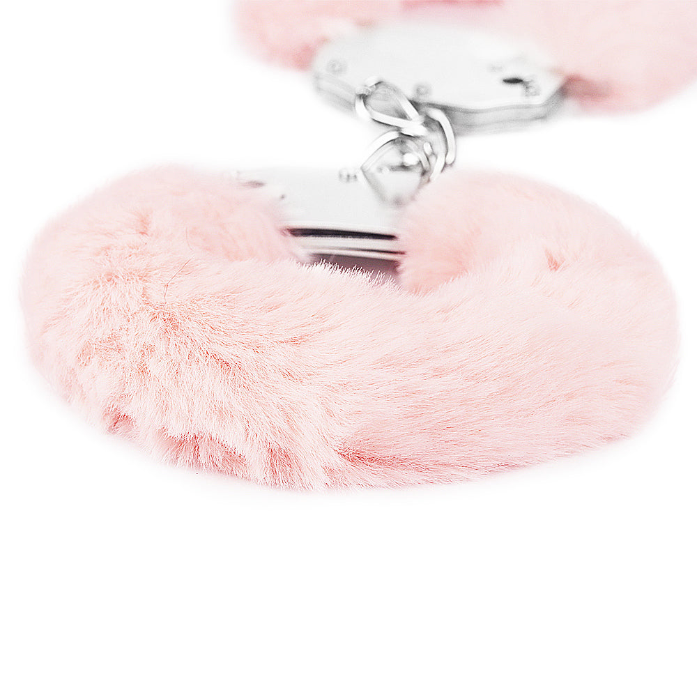 Lovetoy Fetish Fluffy Hand Cuffs BDSM Metal Restraints Bondage Handcuffs Pink