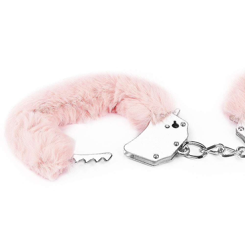 Lovetoy Fetish Fluffy Hand Cuffs BDSM Metal Restraints Bondage Handcuffs Pink