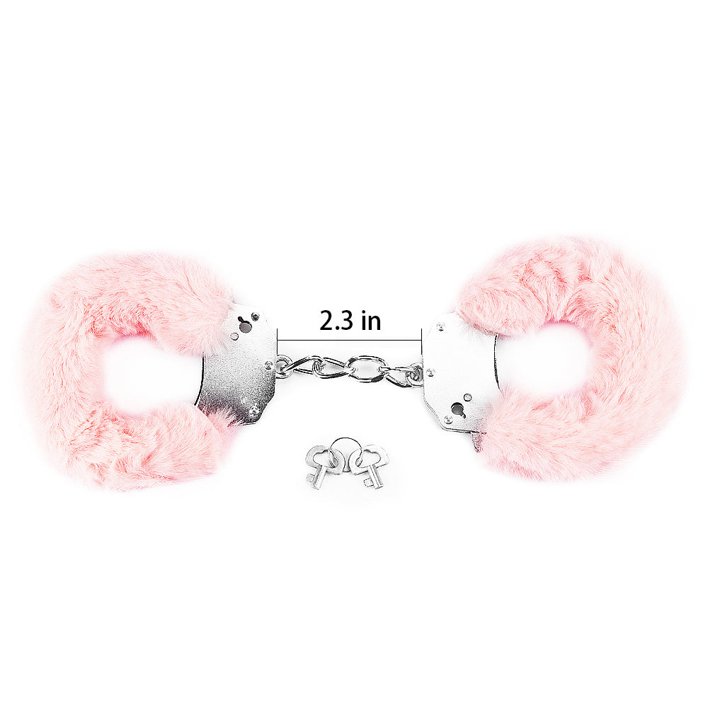 Lovetoy Fetish Fluffy Hand Cuffs BDSM Metal Restraints Bondage Handcuffs Pink