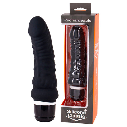 Seven Creations Silicone Thick Classic Rechargeable Vibrator Black Dildo