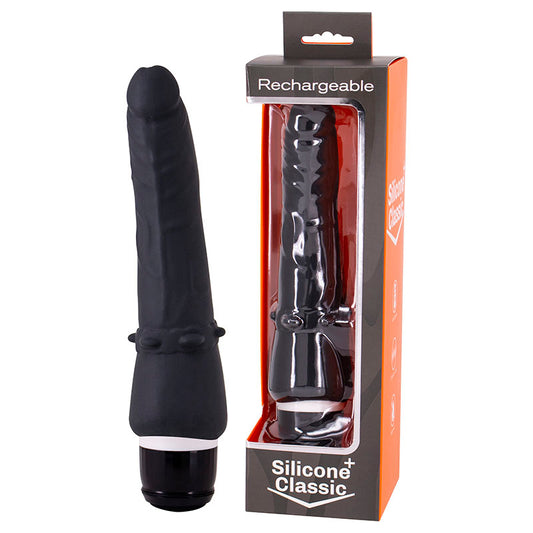 Seven Creations Silicone Thin Classic Rechargeable Vibrator Black Dildo