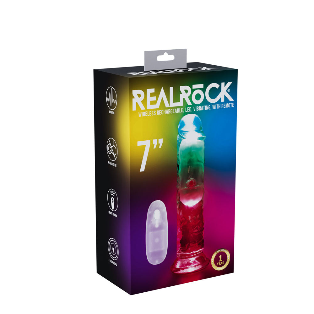 REALROCK 7'' No Balls Wireless Rechargeable LED Vibrating Dong
