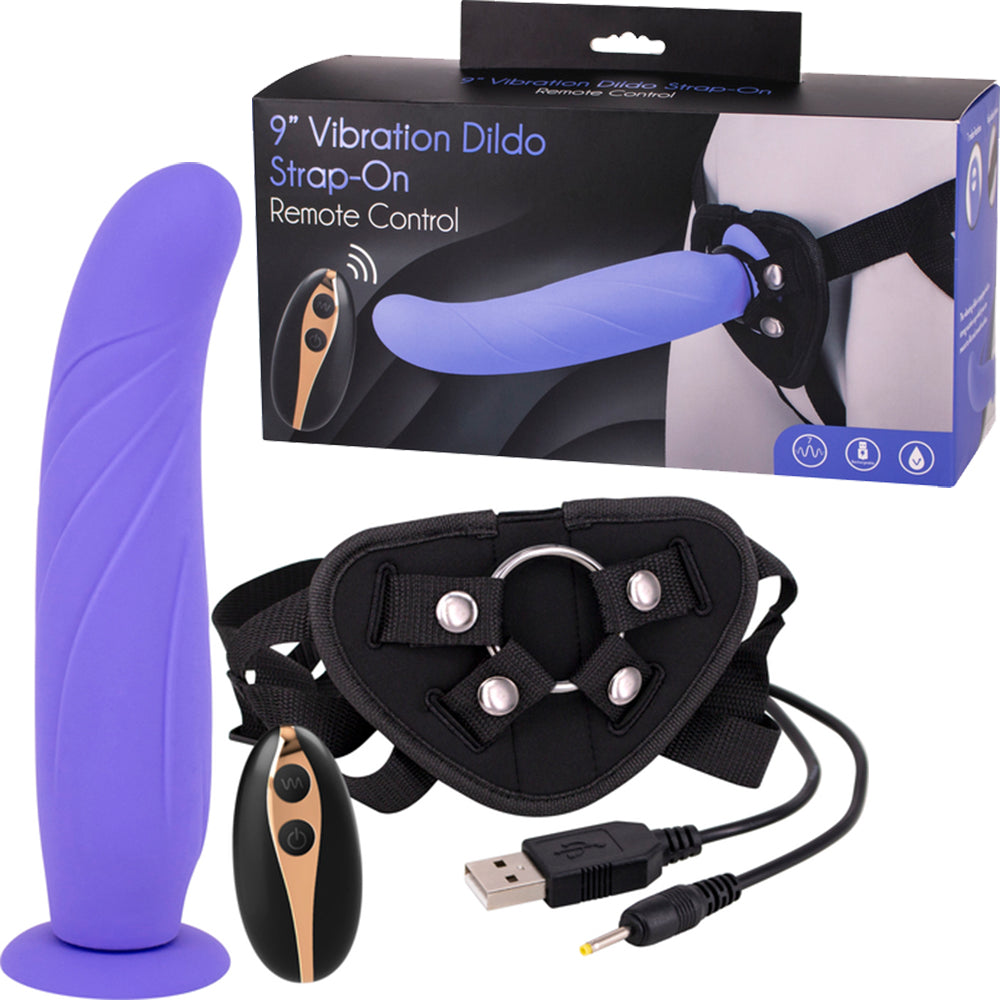 9" Vibrating Dildo Strap-On Harness Set Remote Control Rechargeable Sex Toy