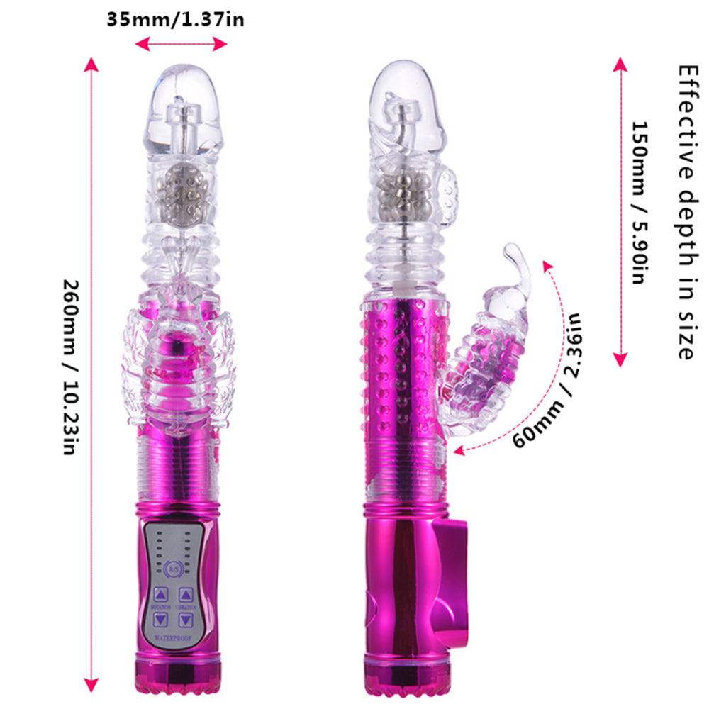 Bebuzzed 10" Thrusting Rotating G-Spot Rabbit Vibrator Battery Powered Pink