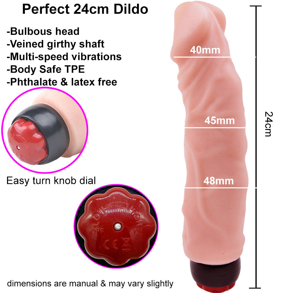 BeBuZZed Perfect 24cm Veined Vibrating Dildo Large Flesh