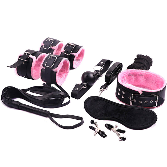 Bebuzzed Kinky BDSM Kit Couples Bondage Set Restraints Black & Pink
