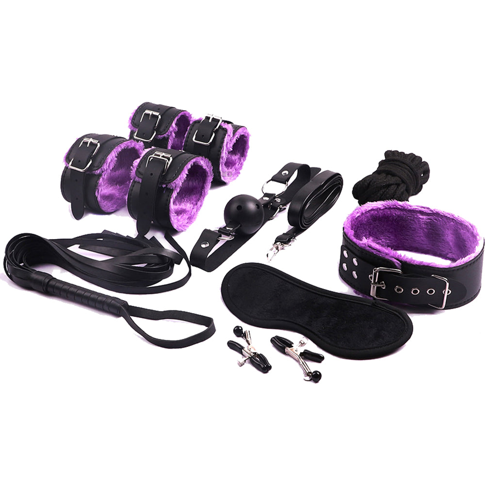 Bebuzzed Kinky BDSM Kit Couples Bondage Set Restraints Black & Purple