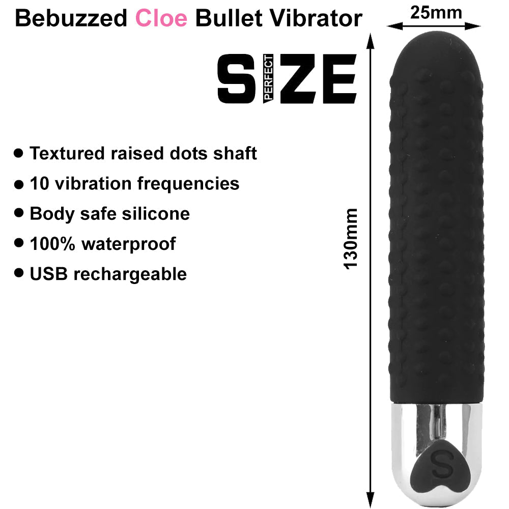 Bebuzzed Cloe Bullet G Spot Textured Dots Vibrator USB Rechargeable Black