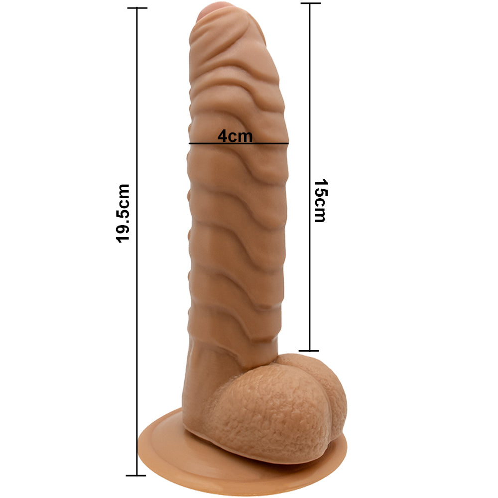 Bebuzzed Dino 8" Ribbed Dildo with Balls Suction Cup Brown