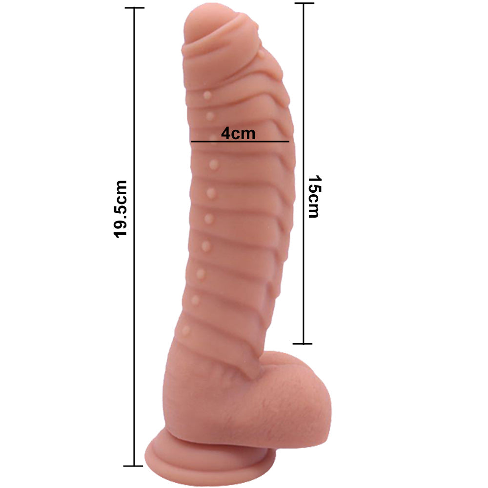 Bebuzzed Dino 8" Ribbed Dildo with Balls Suction Cup Flesh