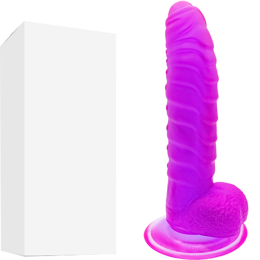 Bebuzzed Dino 8" Ribbed Dildo with Balls Suction Cup Purple