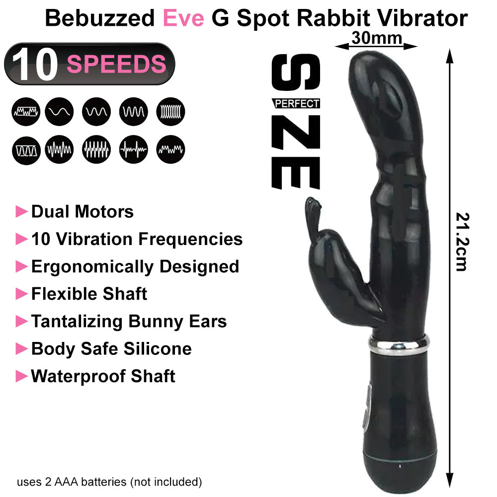 Bebuzzed Eve G-Spot Rabbit Vibrator Battery Powered Black