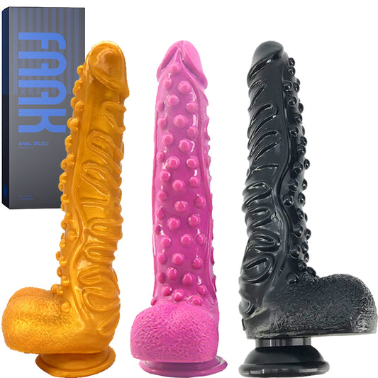 FAAK G130 Large 10.3" Textured Anal Dildo Liquid Silicone Dong Alien Sex Toy