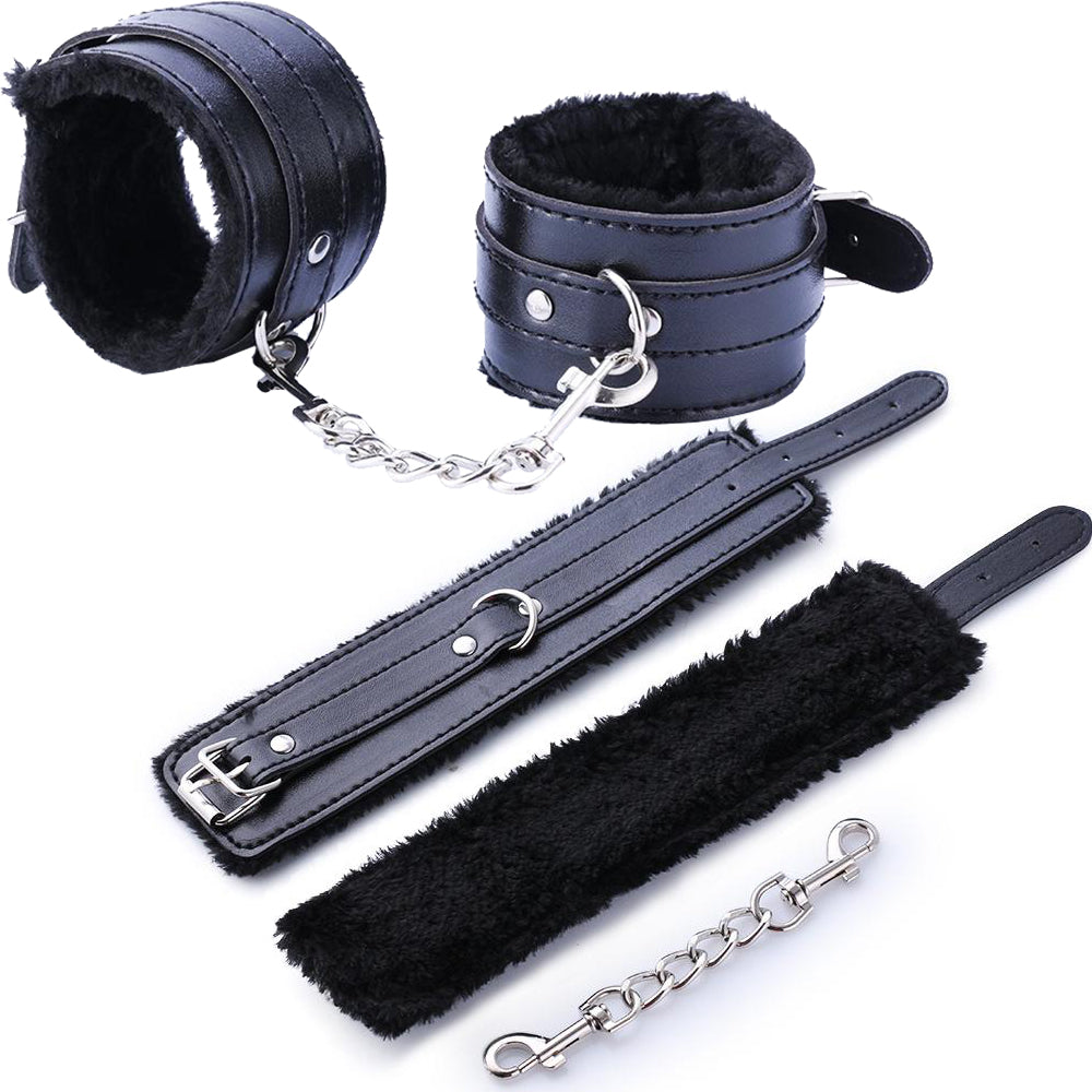 BeBuZZed Soft Faux Leather & Fur BDSM Handcuffs Black