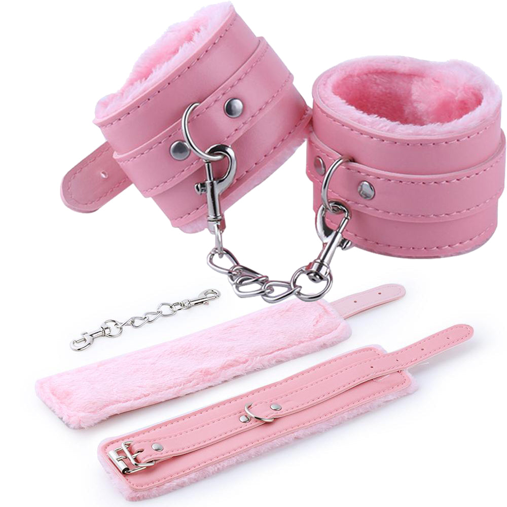BeBuZZed Soft Faux Leather & Fur BDSM Handcuffs Pink