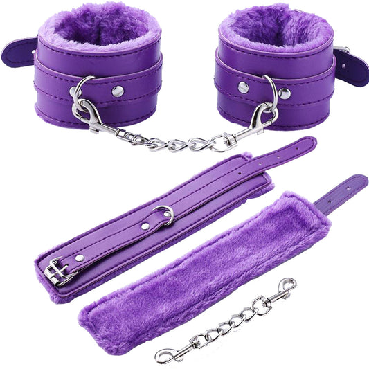 BeBuZZed Soft Faux Leather & Fur BDSM Handcuffs Purple