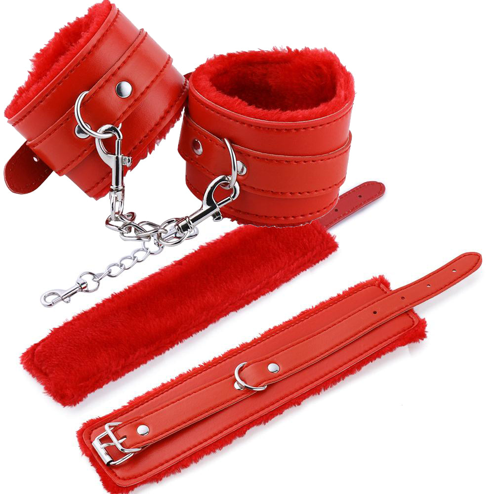 BeBuZZed Soft Faux Leather & Fur BDSM Handcuffs Red