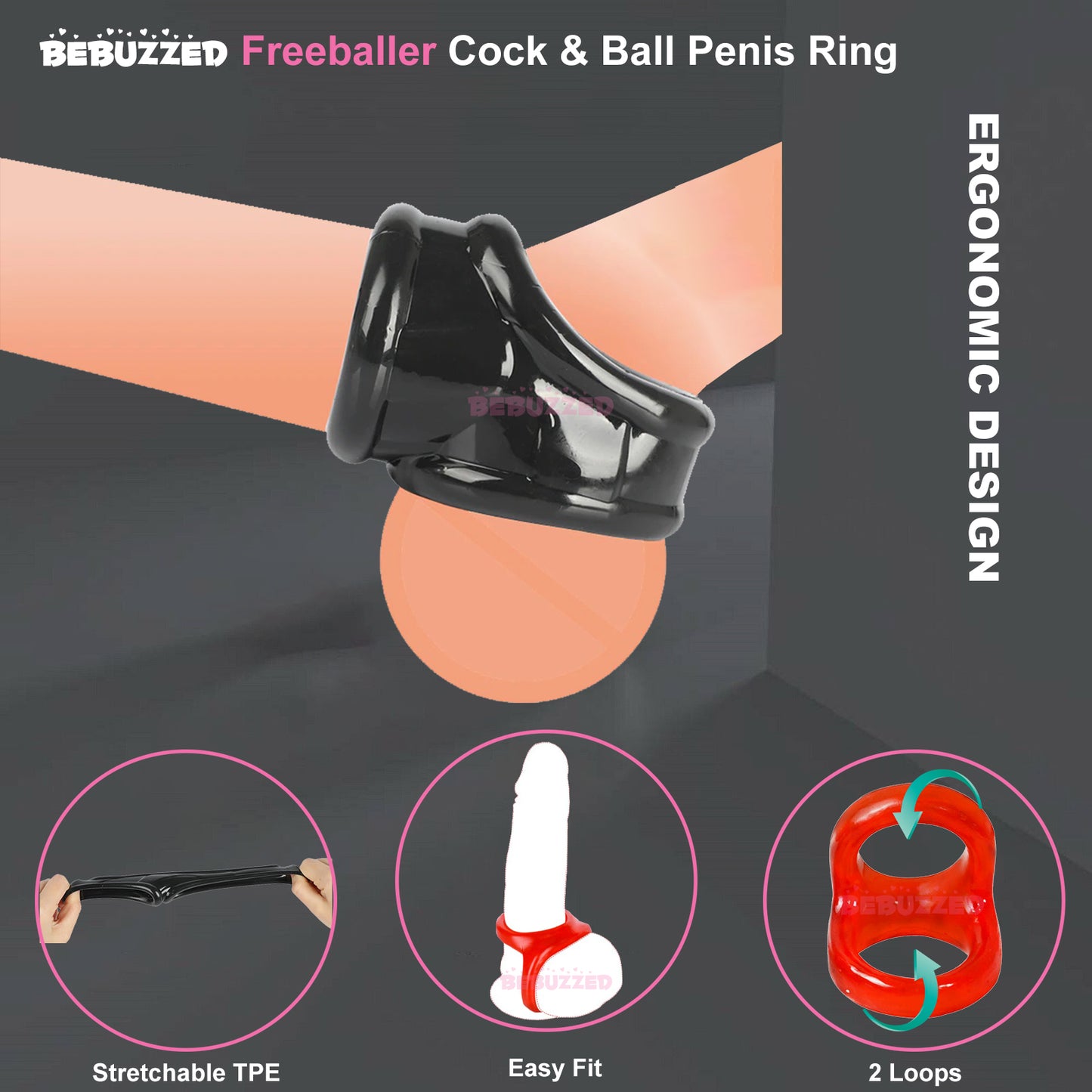 Freeballer Cocksling 2-Loop Cock Ring Couples Erection Aid Sling Couples Sex Toy