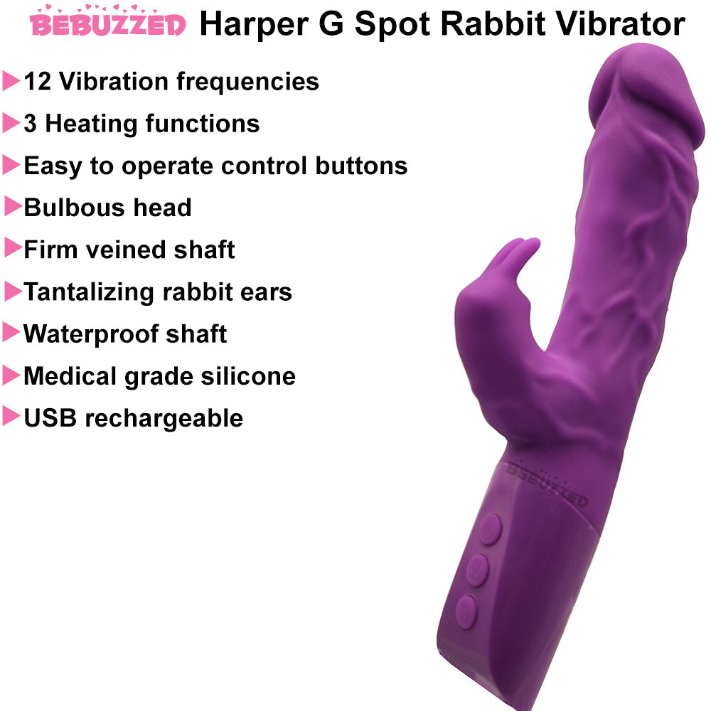 Bebuzzed Harper Heated G-Spot Rabbit Vibrator USB Rechargeable Purple