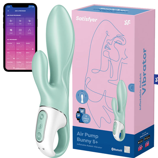 8" Satisfyer Air Pump Bunny 5+ INFLATABLE G Spot Clitoral Vibrator APP Sex Toy