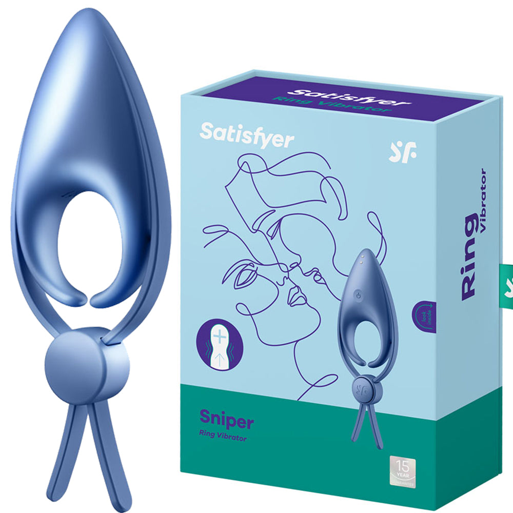 Satisfyer Sniper ADJUSTABLE Vibrating Cock Ring USB Couples Stamina Aid Blue