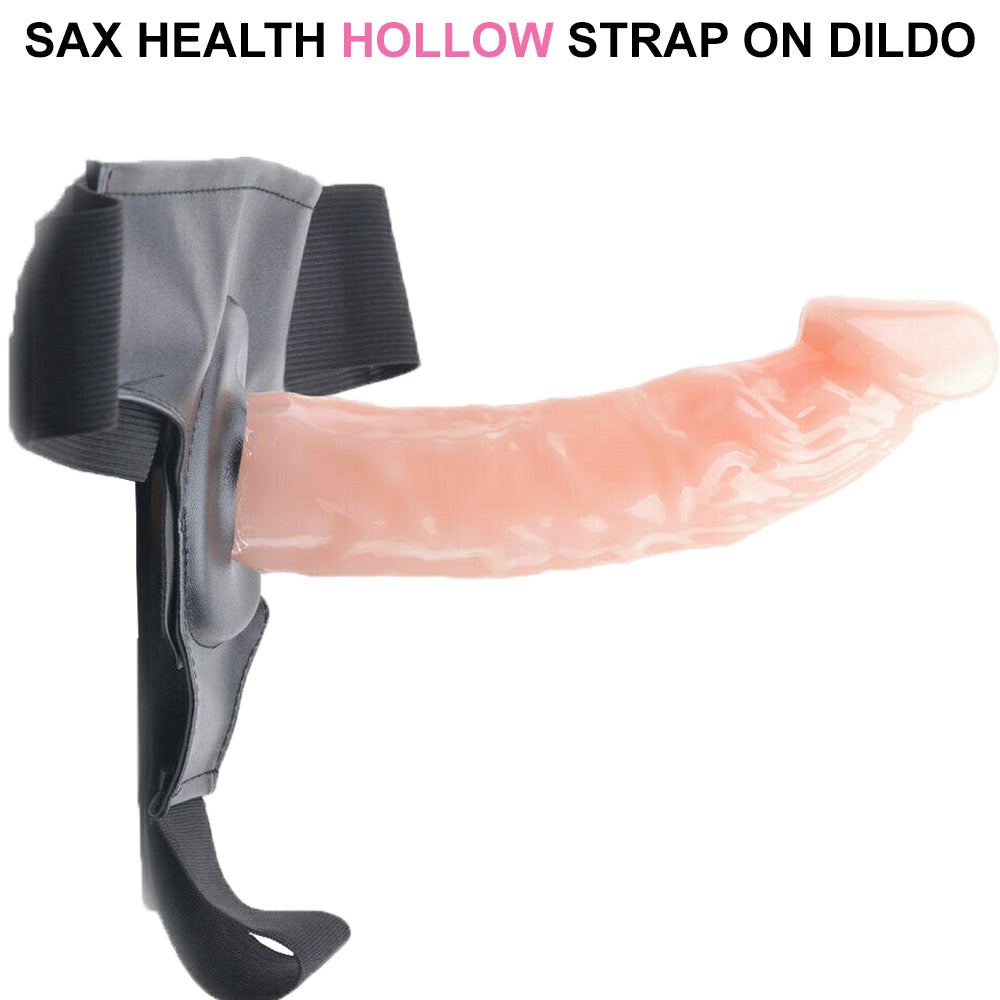 SAX Health 8" 10" Hollow Strap On Dildo Harness Back Flesh Unisex Dong Sex Toy