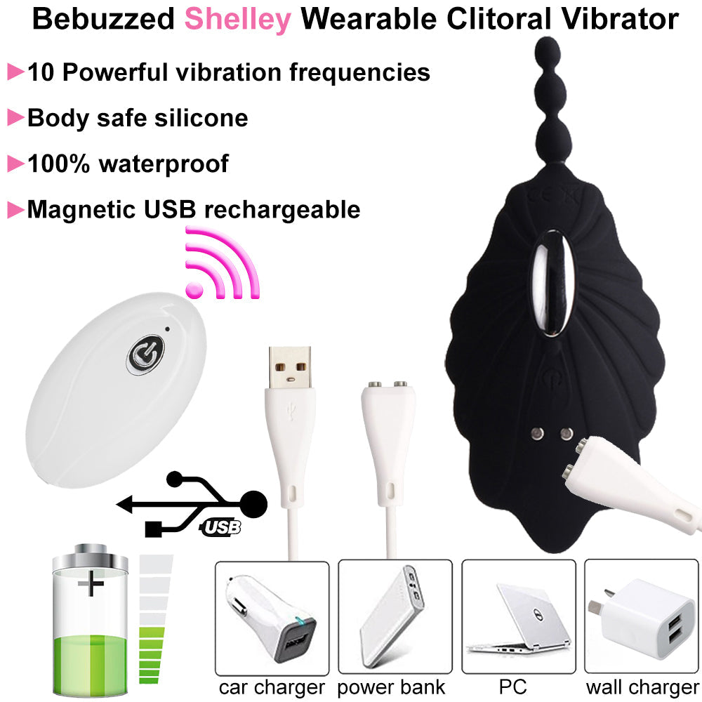 BeBuzzed Shelly Wearable Panty Vibrator Remote Controlled USB Rechargeable Black