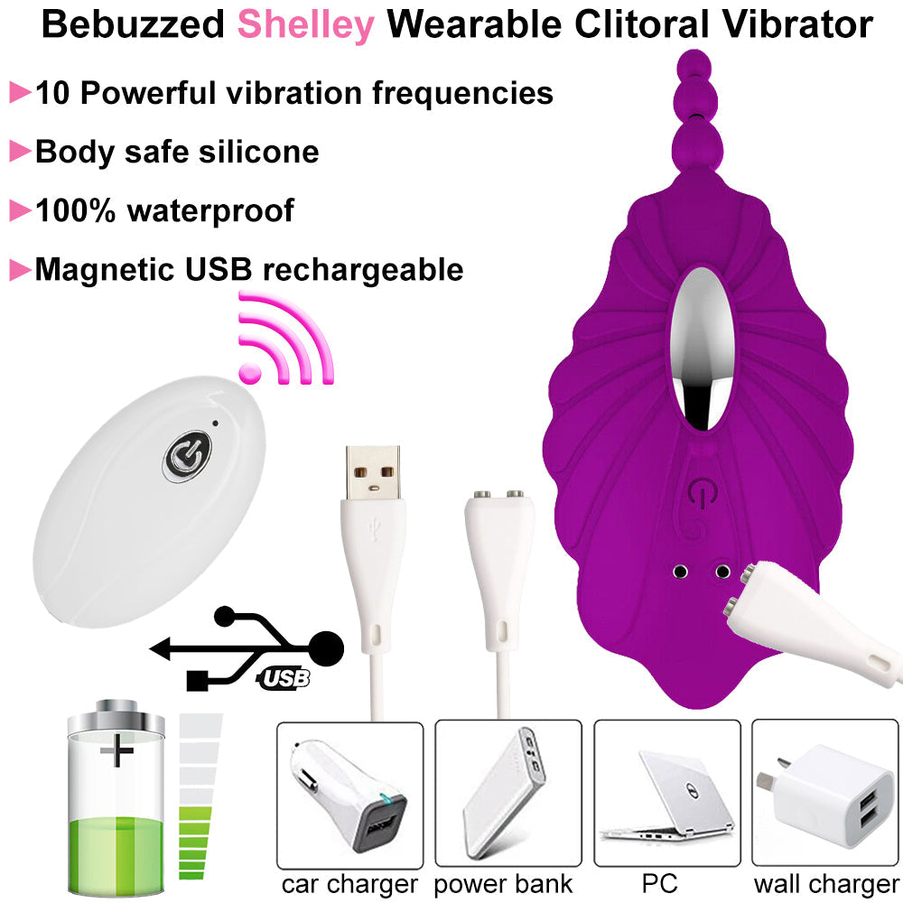 BeBuzzed Shelly Wearable Panty Vibrator Remote Controlled USB Rechargeable Purple
