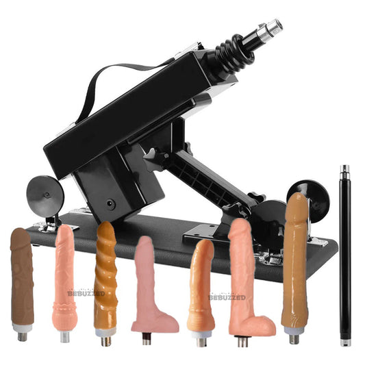 Automatic THRUSTING Sex Machine Telescopic 3XLR Dildo Vibrator 7x Dildos + Pole