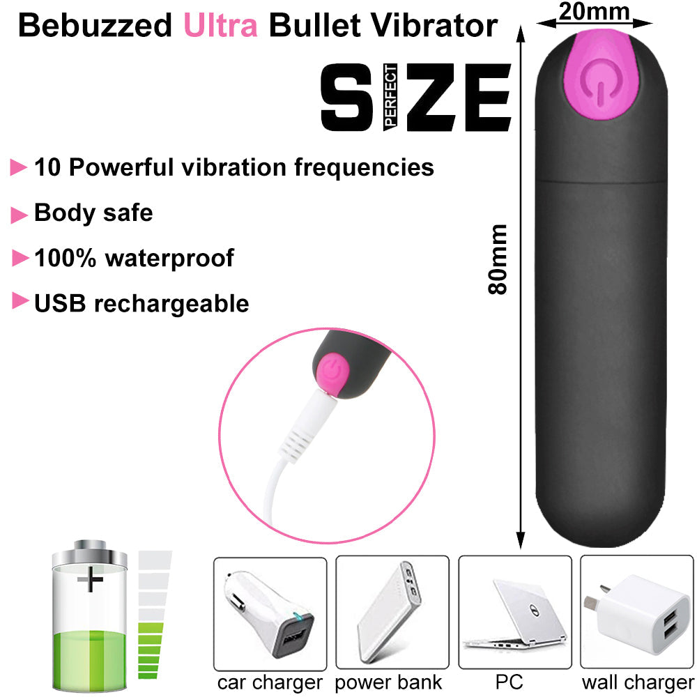 Bebuzzed 8cm Bullet Vibrator USB Rechargeable Black/Pink